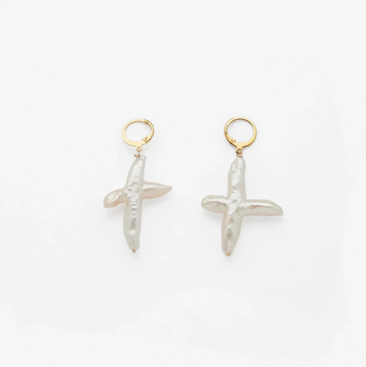 Instagram Bloggers Natural Cross shaped Freshwater Pearl Earrings with Gold Plated 240925