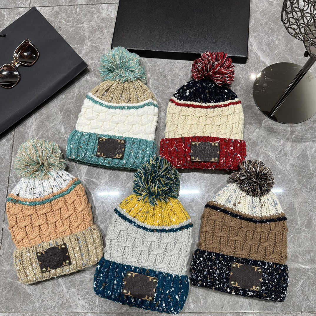 Classic Designer Winter Beanie Men And Women Fashion Design Faux Leather Letter Flower Printing Knitted Caps Autumn Wool Hat Letter Jacquard Unisex Warm Skull Cap