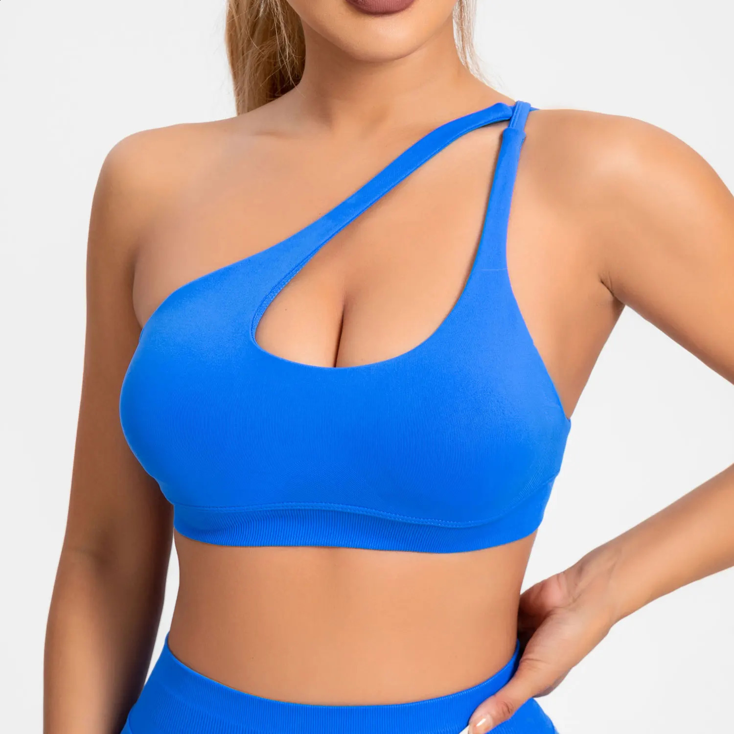 NCLAGEN Impact Asymmetric Sports Bra High Support Backless Gym Top Women Halter Fitness Running Workout Sexy Seamless Underwear 240919