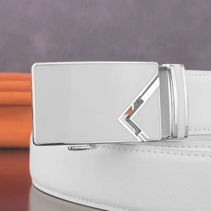 Golf White Leather Belt Korean Edition Fashionable Mens Business Travel High Quality Leisure Automatic Buckle 240925