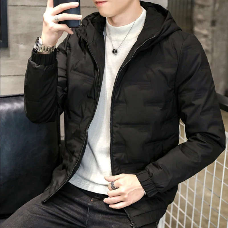 Winter Men Lightweight Warm Fashionable Casual Slim Fit Hooded Down Jacket Fashionable White Duck Down Coat 240914