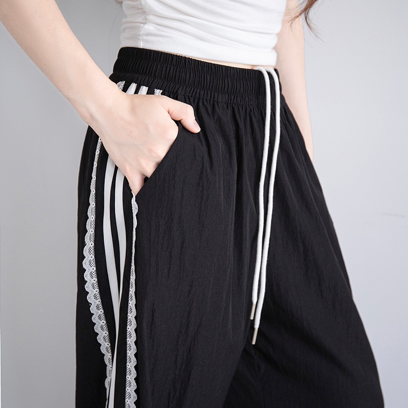 Lace lace wide for women, 2024 Spring and Autumn new high waisted sports pants, hanging loose quick drying straight leg pants