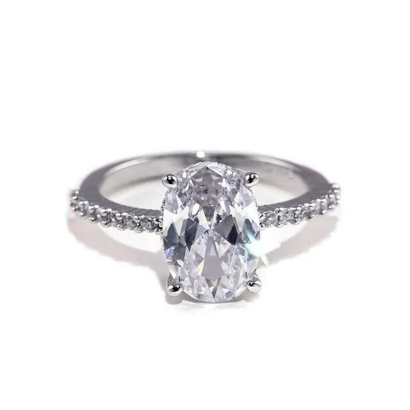 925 Sterling Silver Oval Finger Ring Band Dazzling Brilliant CZ Stone Prong Setting Classic Wedding Anniversary GiftXJ250514