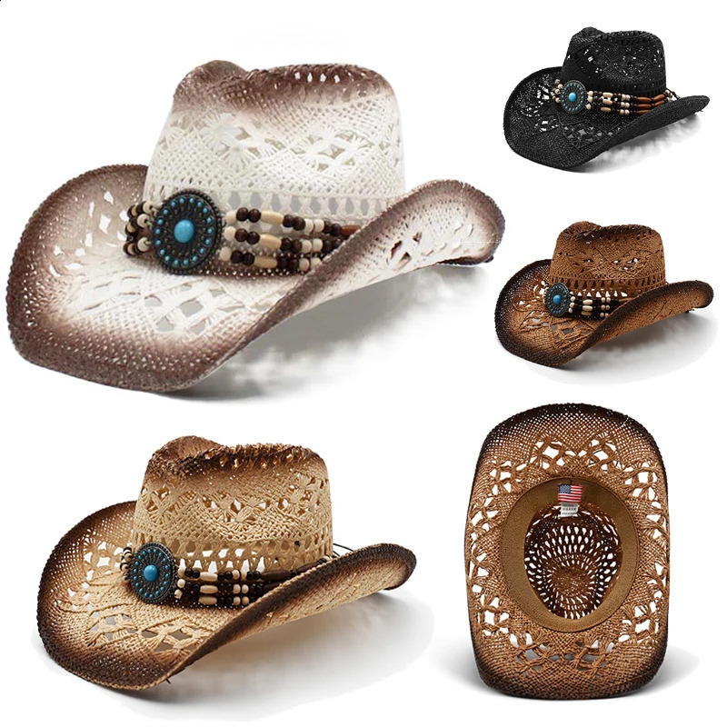 Retro American Western Cowboy Hat Summer Straw Hat Breathable Fashion Trend Sun Shield Hat Panama Jazz Hat Wholesale 240924