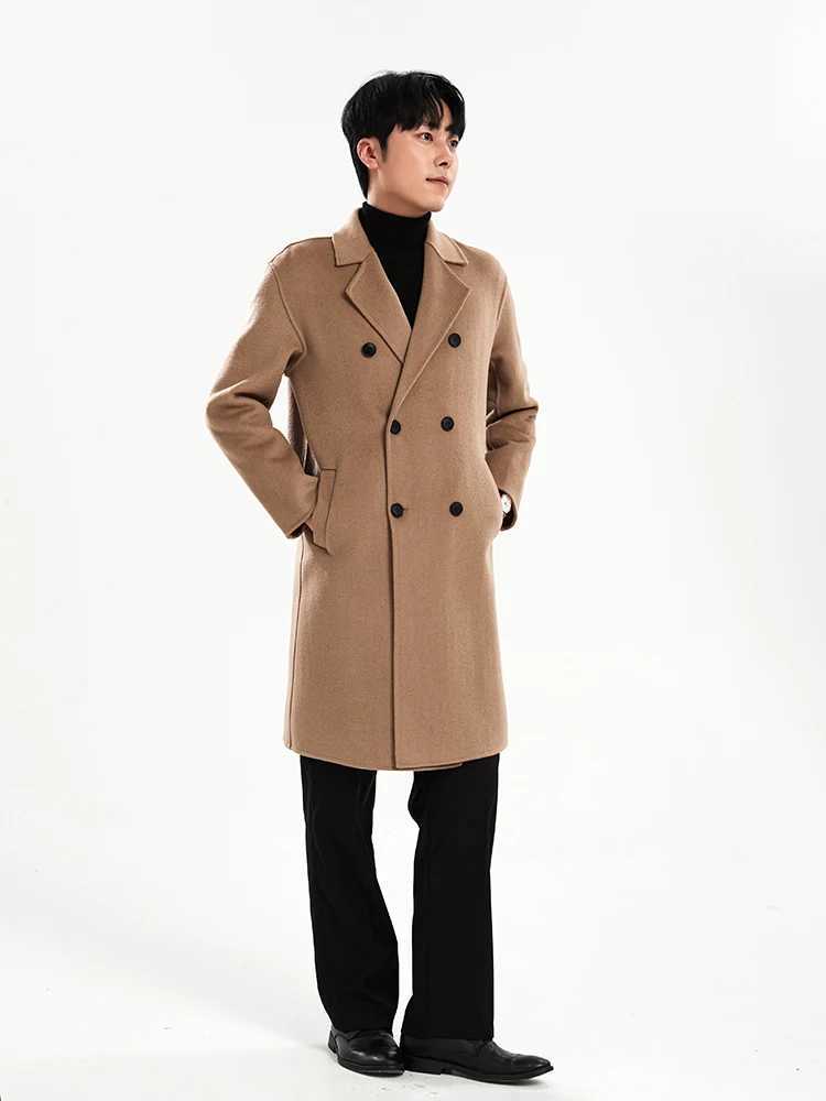 European and American autumn and winter new 100% wool mens coat long handmade double-sided wool coat W240925