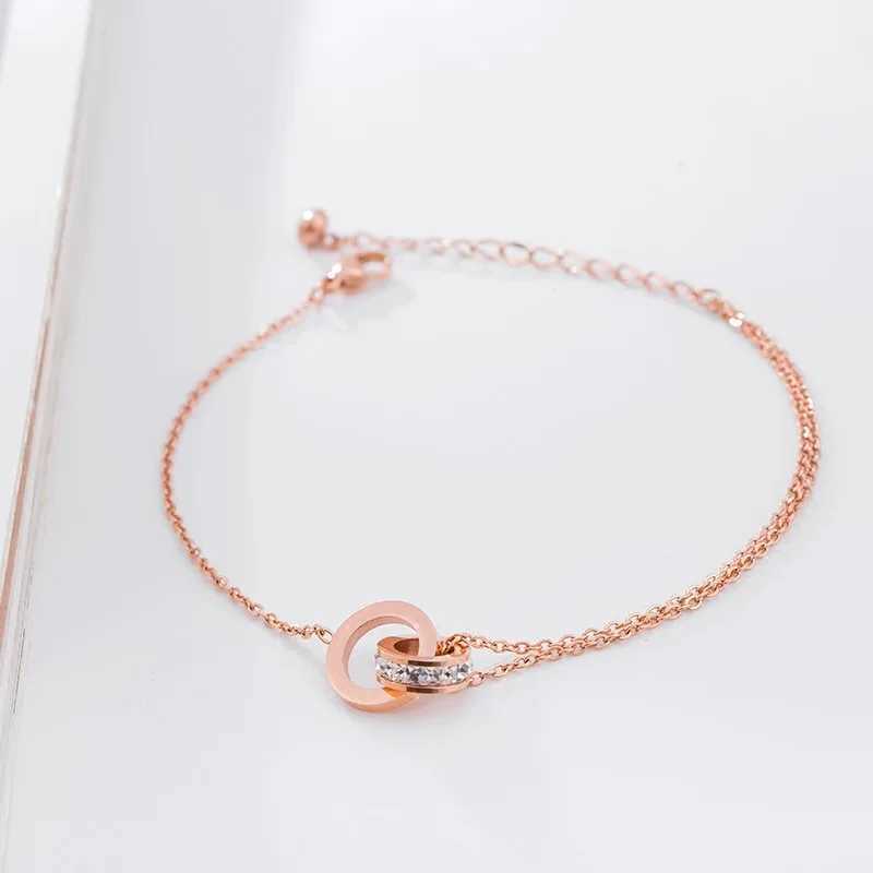 Waterproof rose gold stainless steel anklet womens double round crystal anklet beach anklet jewelry leg chain anklet gift W240926