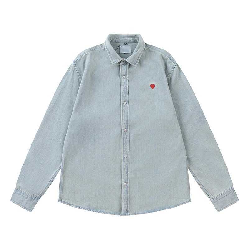 Mens denim jeans jacket womens denim retro clothing top womens heart-shaped pattern shirt jacket CL240926