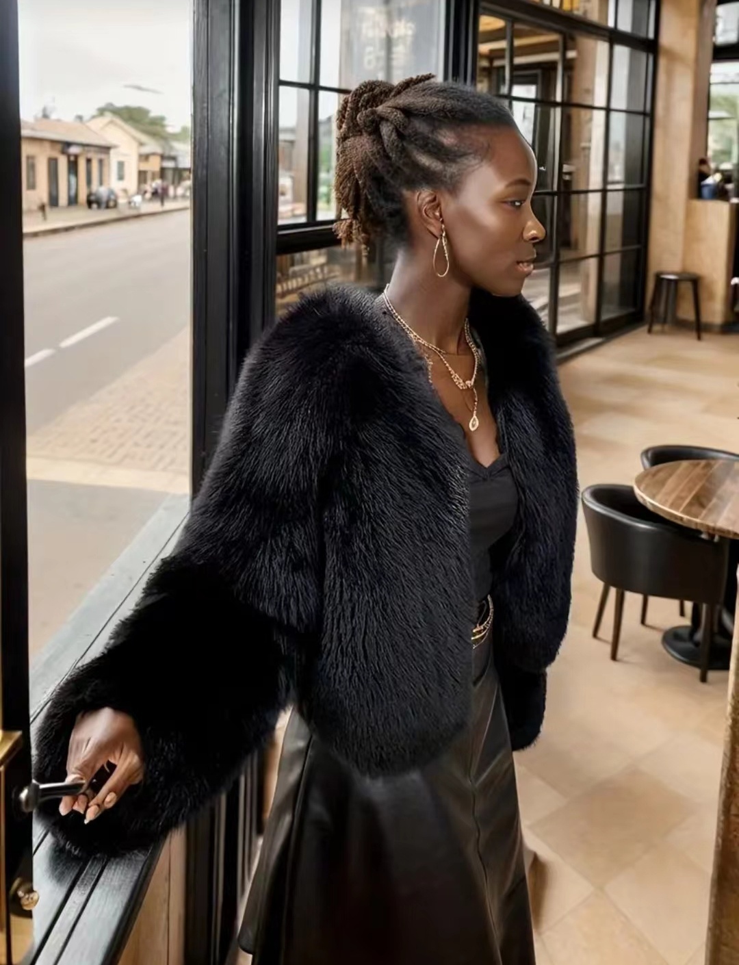 Imitation Black Style Coat Imitation Fox Fur Warm Classic Fashion Elegant Noble Jacket