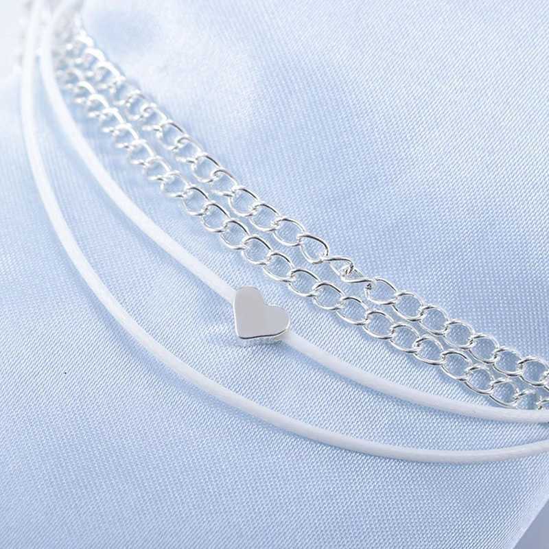 3PCSBohemian Multi Layer Rope Chain Heart Anklets for Women Fashion Love Pendent Ankel Bracelet Summer Foot Leg Party JewelryX240926