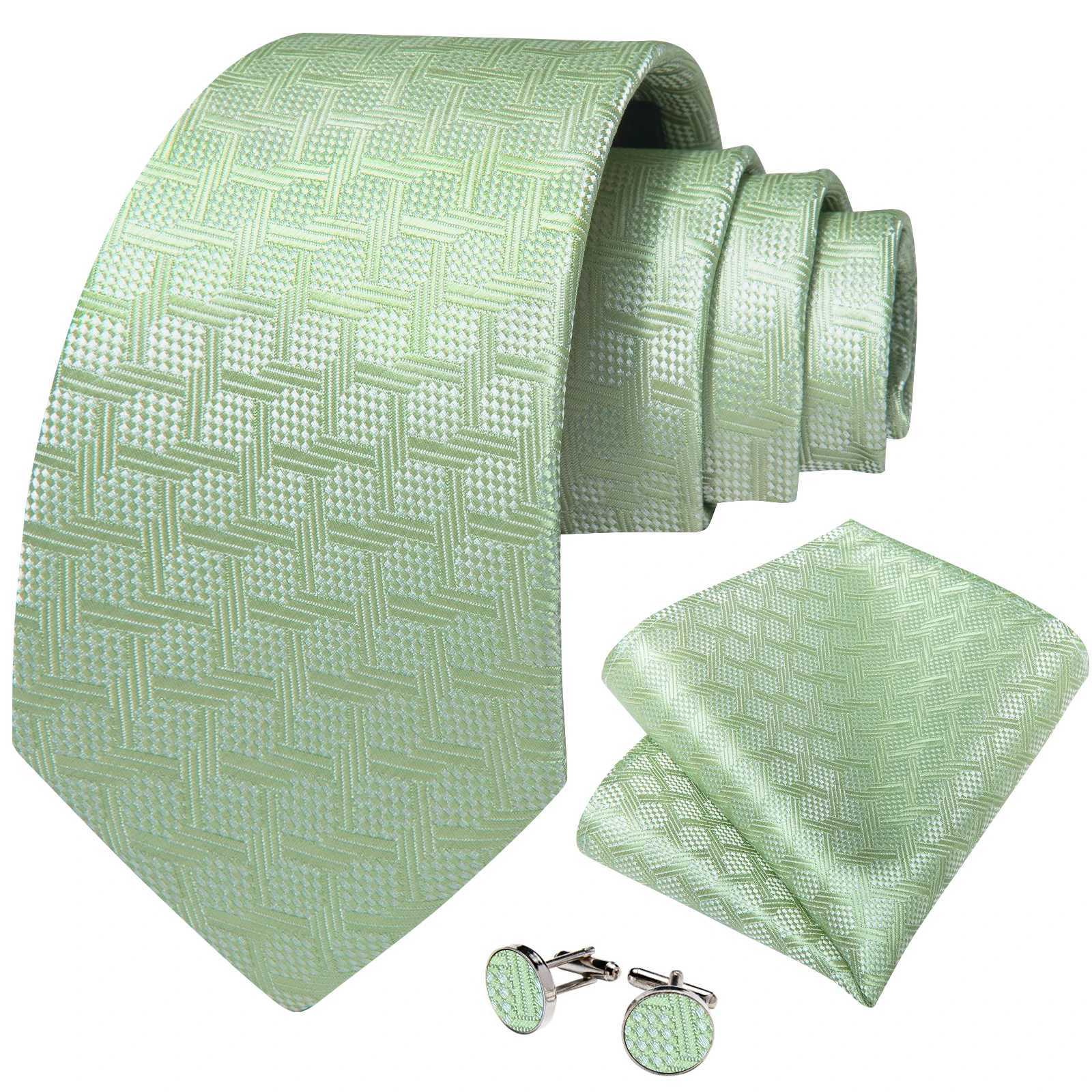 Sage Green Solid Plain Silk Tie Mens New Arrival Fashion Wedding Party Gro Husband Set Accessories Necktie Pocket Square Y240925