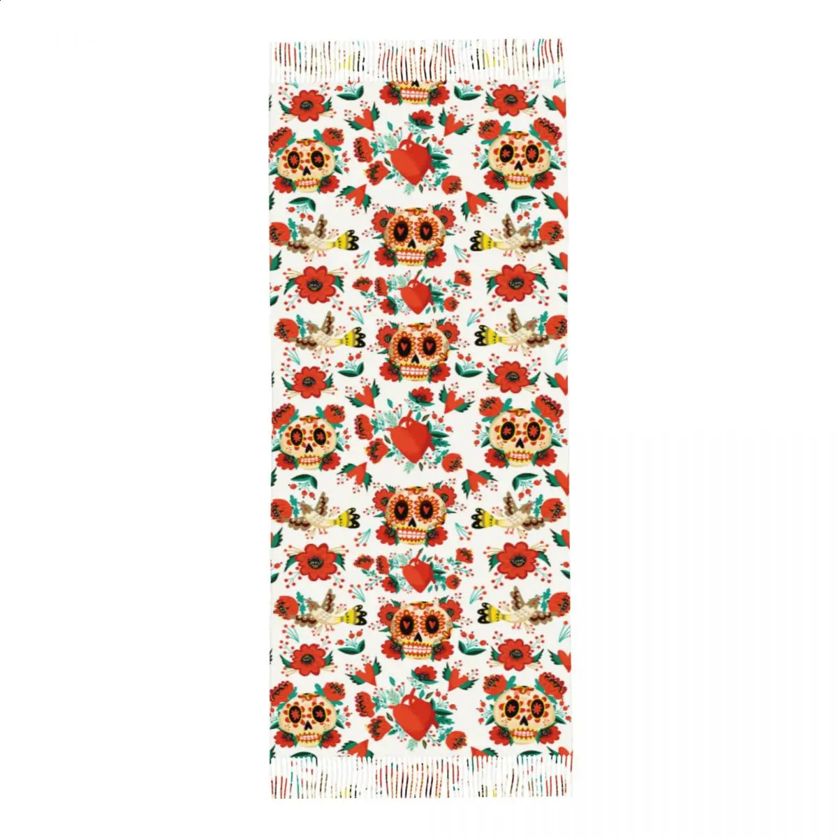 Womens Tassel Scarf Sugar Skull Halloween Mexican Long Winter Warm Shawl and Wrap Folk Style Reversible Pashmina Scarves 240914