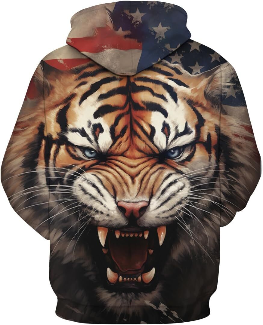 Hoodie for Mens Womens Mens Tiger Graphic Hoodie 3D Printed Novelty Hoodies Flag Sweatshirt With America Graphic Hoodies sweatshirt Pullover Long Slee
