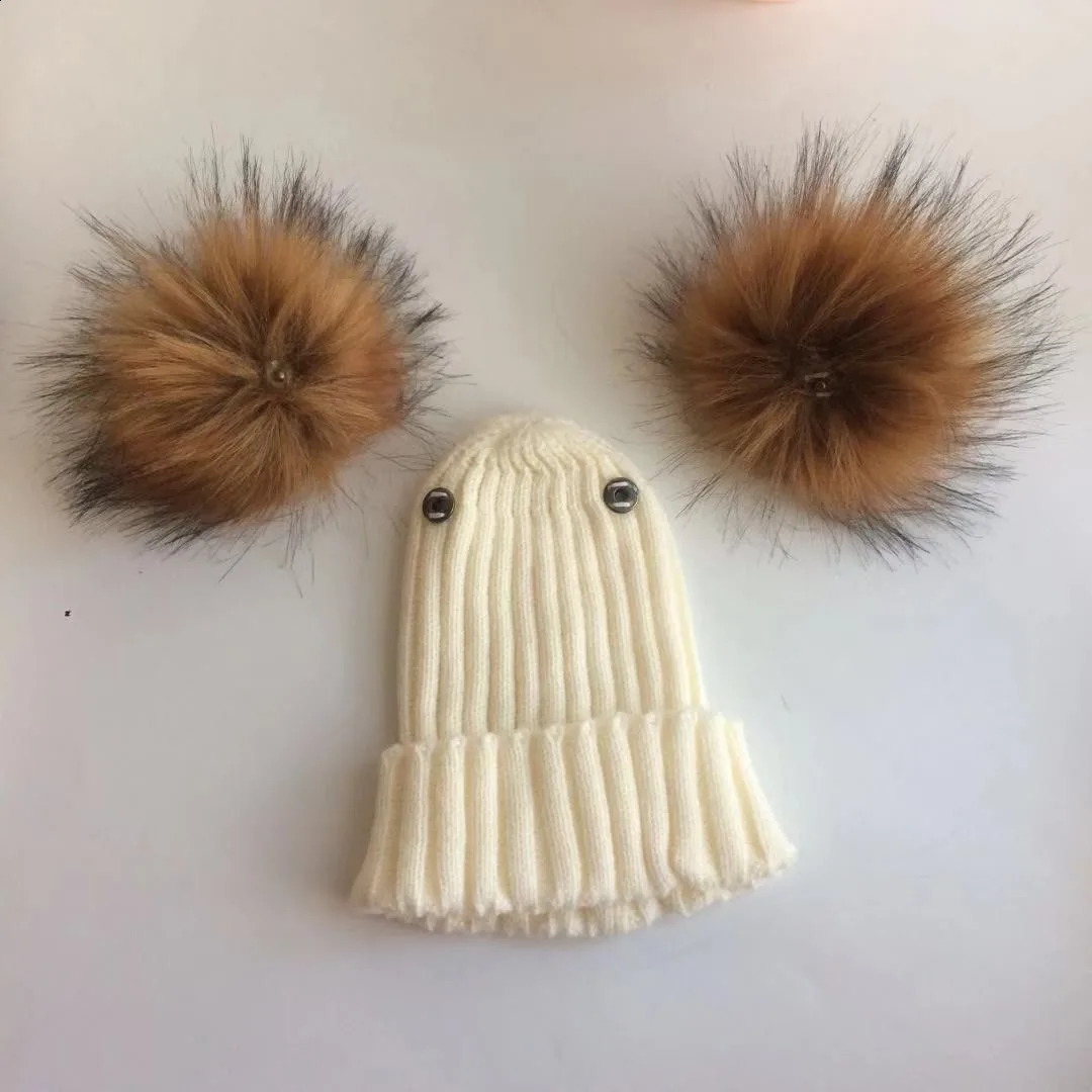 Winter children toddlers infants faux fur butterfly straps hats and bunnies with two double pom poms scarf girl ear caps 240925