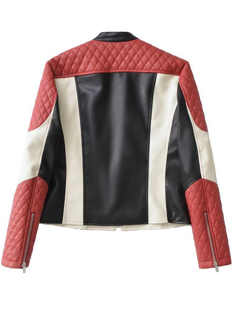 Fitaylor Spring/Autumn Womens Artificial PU Leather Jacket Casual O-Collar Zipper Leather Jacket Motorcycle Windproof Jacket W240926