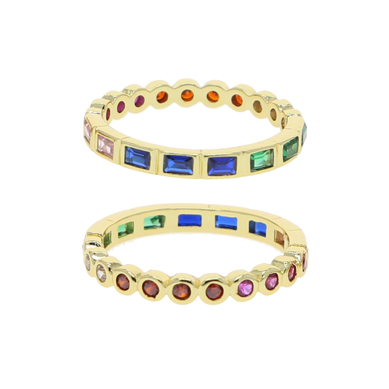 Geometric Rainbow CZ Gold Stacking Engagement Ring | Thin Cubic Zirconia Band
