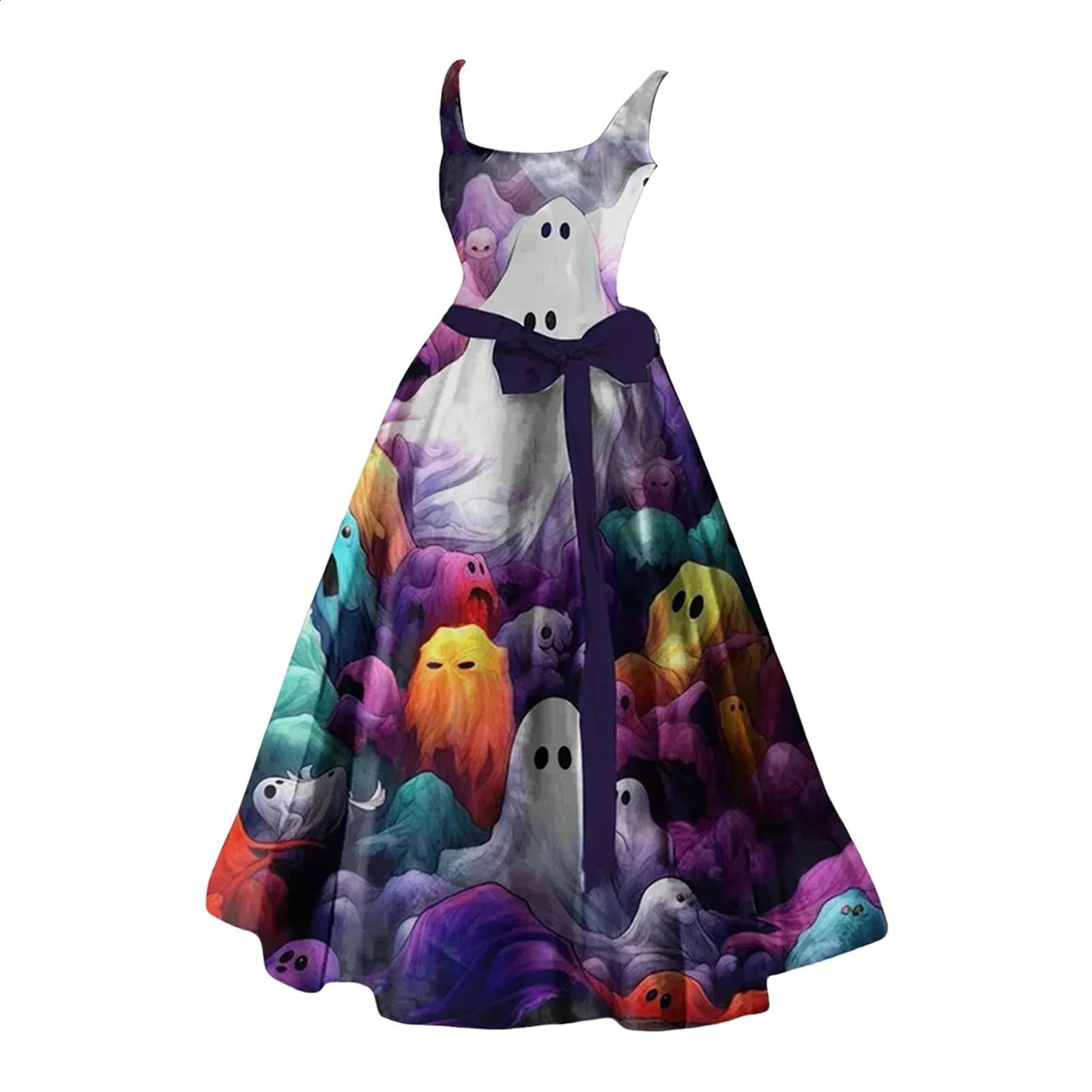 Halloween Horror Costume Womens Ball Dress Bloody Print Fluffy Sleeveless Tuned Cocktail Dress Guest Dress 240926