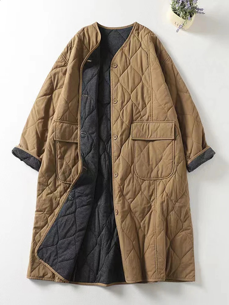 Oversized Women Parkas 2024 Collarless Long Sleeve Single-breasted Ladies Winter Coat Casual Thick Warm Outerwear Overcoat 240918