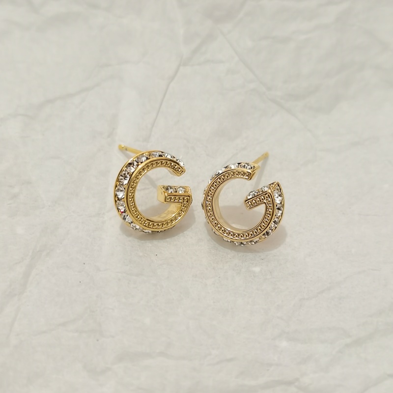 Designer earring premium sense zirconium full diamond S925 silver pin earrings female classic versatile temperament niche design double G earrings