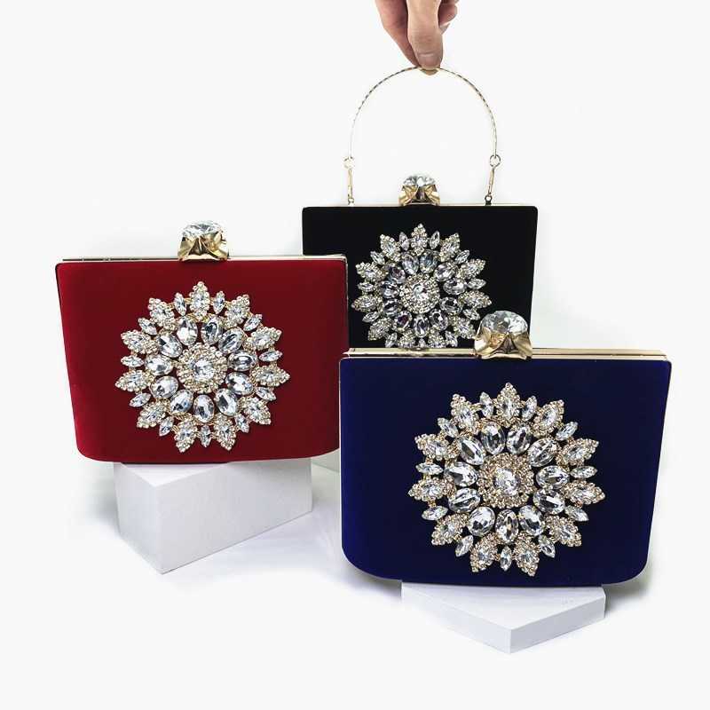 Clutch Bag New Velvet Sunflower Banquet Bag Handheld Diamond Designer Bag Evening Dress Bag Flower Dress Womens Handheld Bag 240920