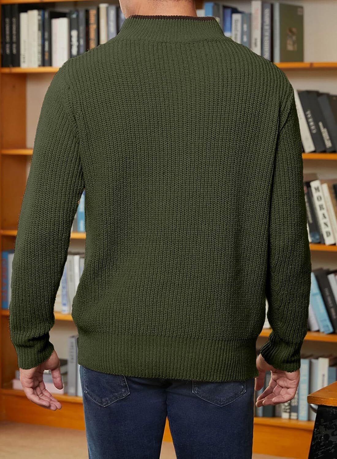 Men's quarter zipper sweater, lightweight enterprise collar casual long sleeved knitted solid color pullover sweater