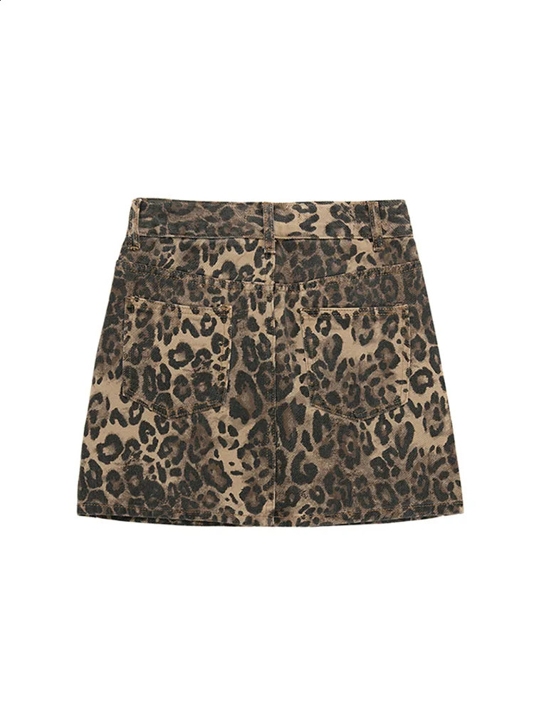 High Quality Camel Leopard Skirt Daily Women Vintage Classical Cozy A-Line Skirt 2024 Spring Summer American Retro 240919