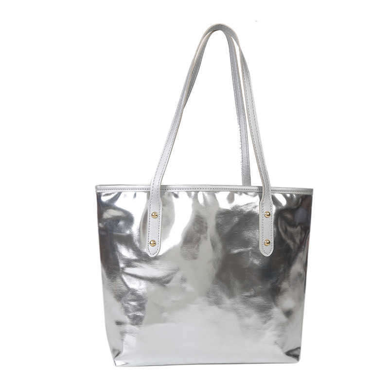 CMM New Womens Single Shoulder Silver Tote Bag Large Capacity Simple Storage Bag Trendy Fashion Handbag Shopping Bag