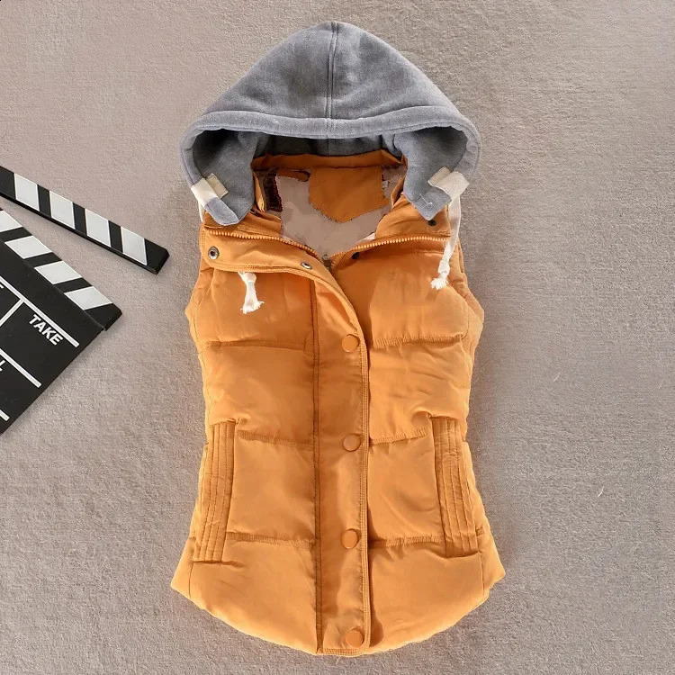 Orange sleeveless womens large-sized bedding jacket cotton hooded sweatshirt inflatable vest womens short sleeved warm casual top 6XL vest women 24092
