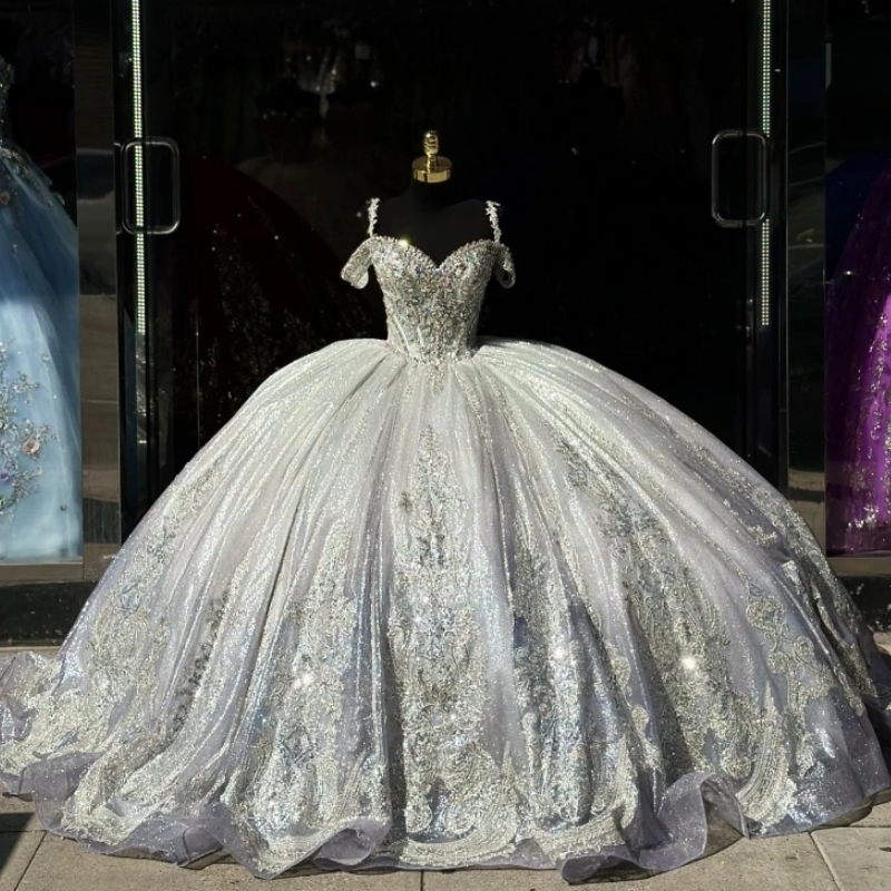 Sexy Sweetheart Ball Gown Quinceanera Dresses Lace Applique Beads Tull Vestido De 15 Anos Princess Party Birthday Sweet 16 Dress