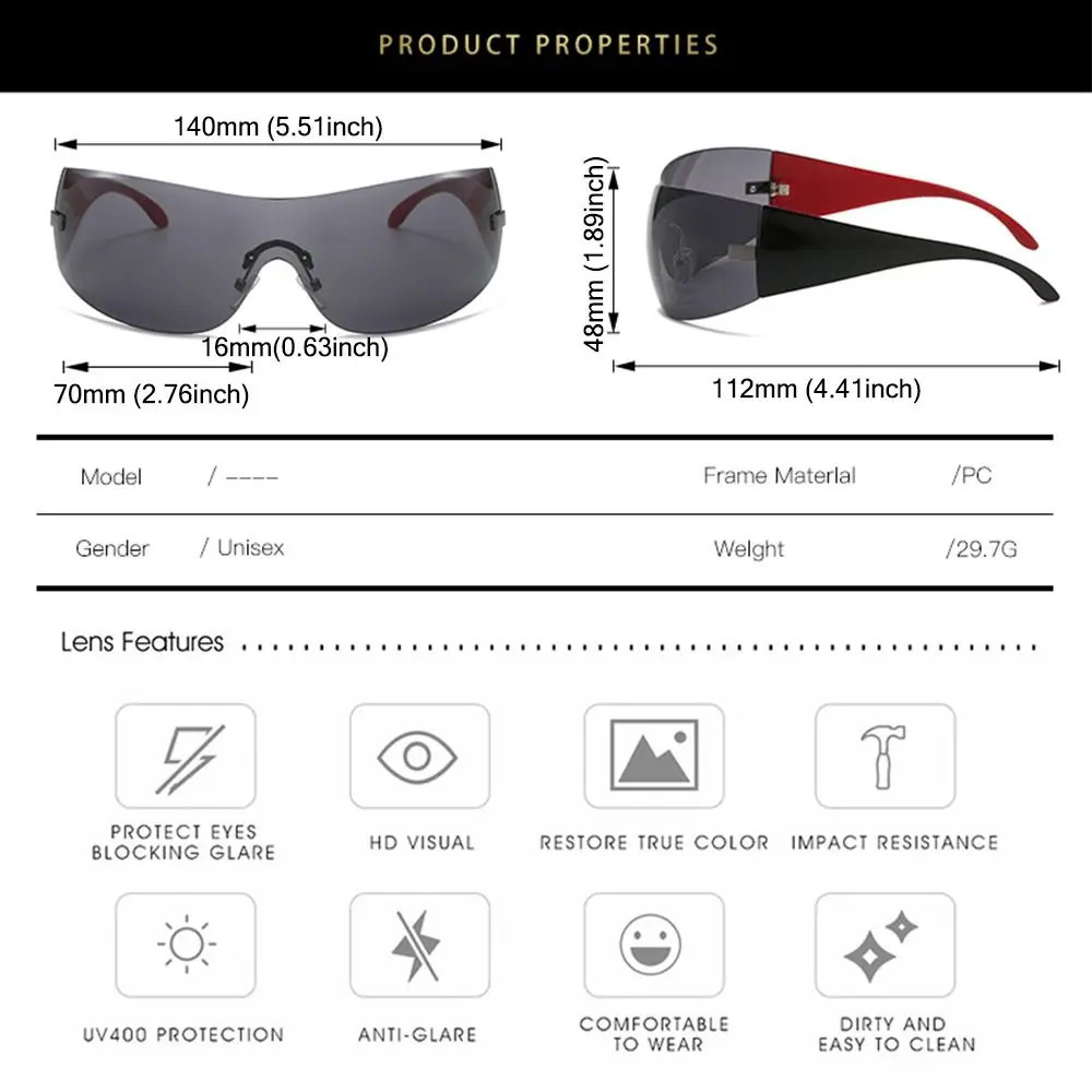 Trendy Y2K Womens Sunglasses Borderless Wrapped Sunglasses Futuristic Integrated Sunshade Glasses Fashion Hip Hop Sunglasses 240924