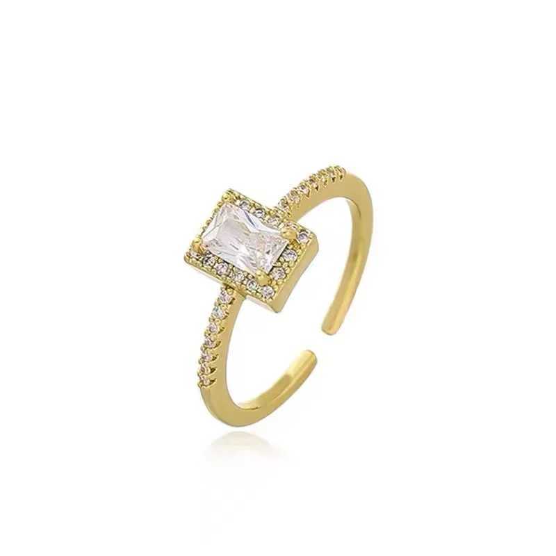 Exquisite Simple Square Zircon Gold Open Ring for Women 2024 Salary Gothic Jewelry Wedding Party for Girls Luxury Student RingXJ250412