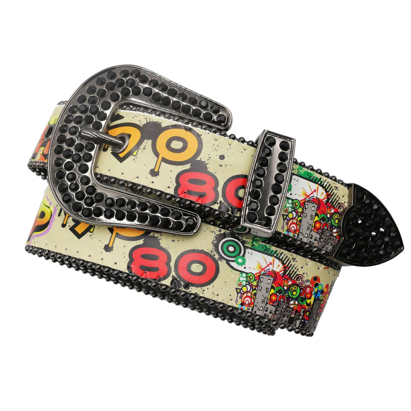 Punk Black Rhinestone Belt Ladies Belt Diamond Soldier Belt Western Cowboy Y2K Fashion Belt Hip Hop Graffiti 240921
