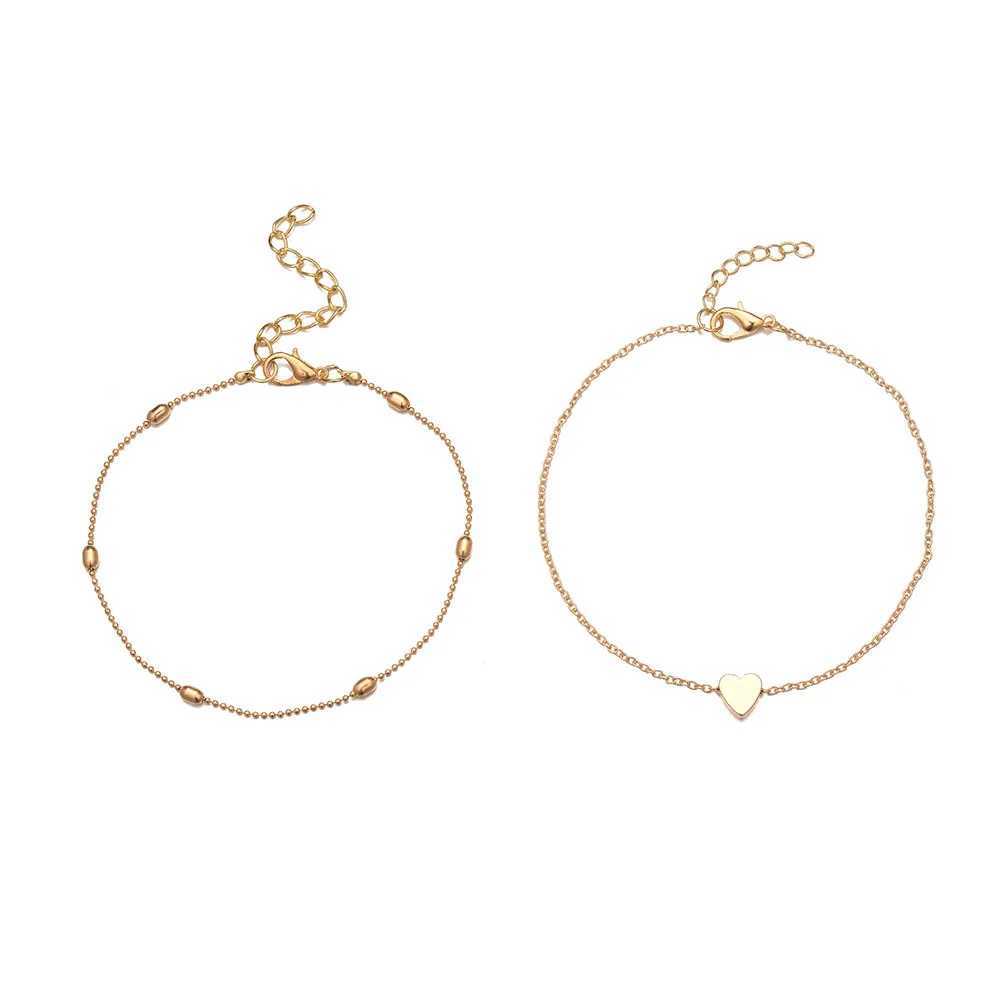 3PCSEuropean and American cross-border new anklets fashion oval bead chain big heart alloy ladies foot accessories beach anklets ...X240926