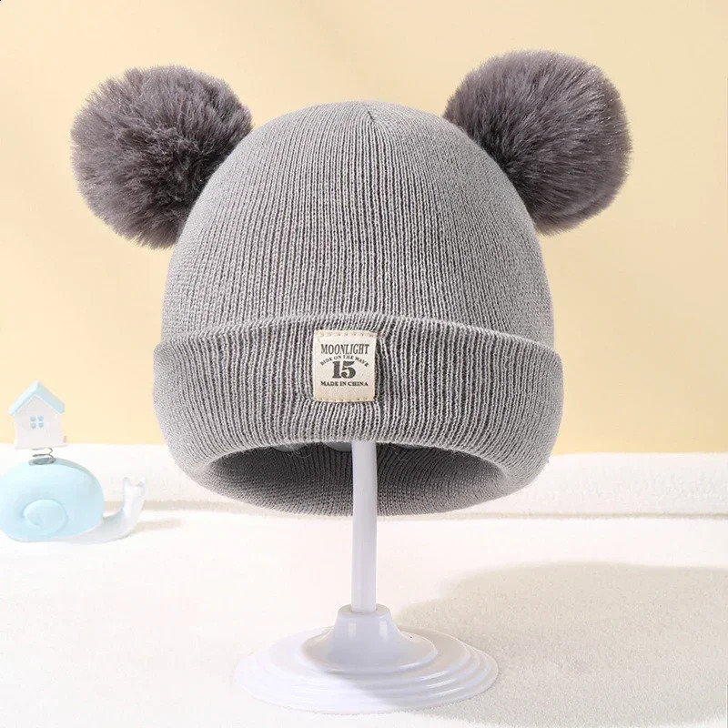 Autumn and winter baby warm knitted hat with Pom childrens solid color 240925