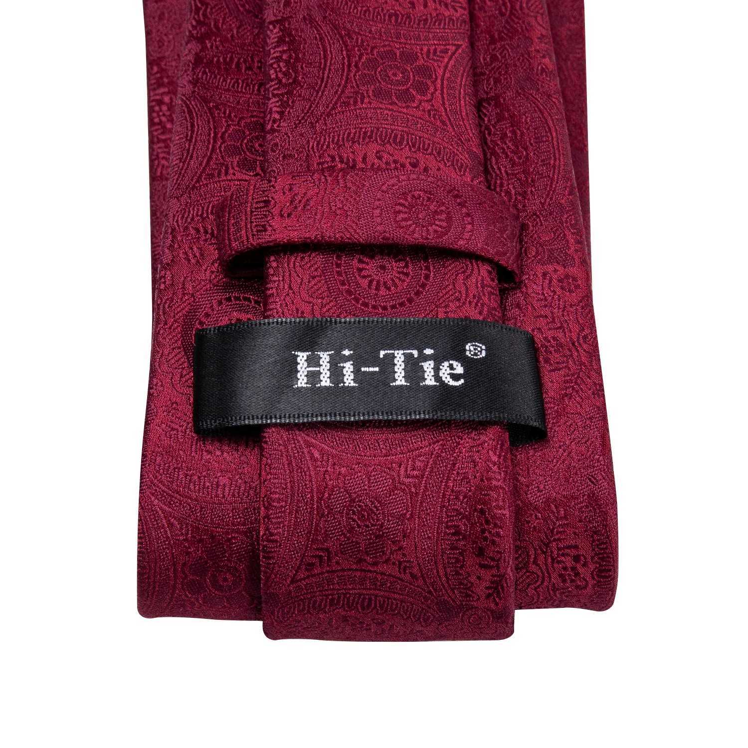 Hi-Tie Mens Gift Tie Set Red Wine Burgundy Paisley Silk Wedding Tie For Men Fashion Design Quality Hanky Cufflink Dropsing X2504071