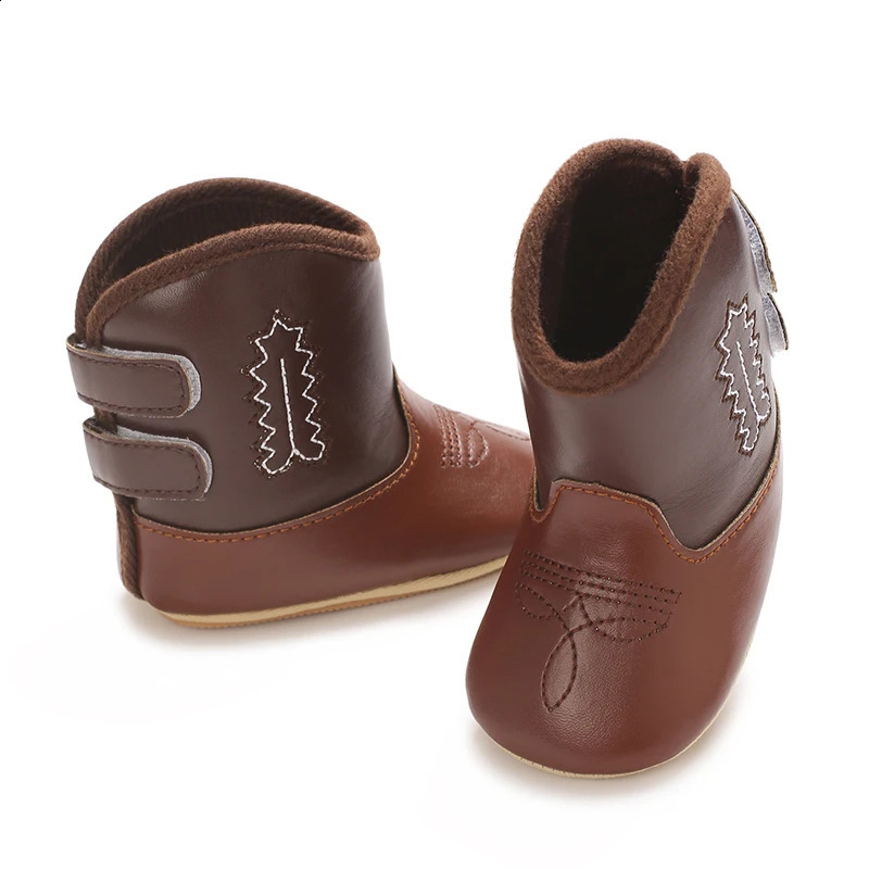 Retro baby boots PU cute printing casual embryo suitable for 018M walking shoes 240925