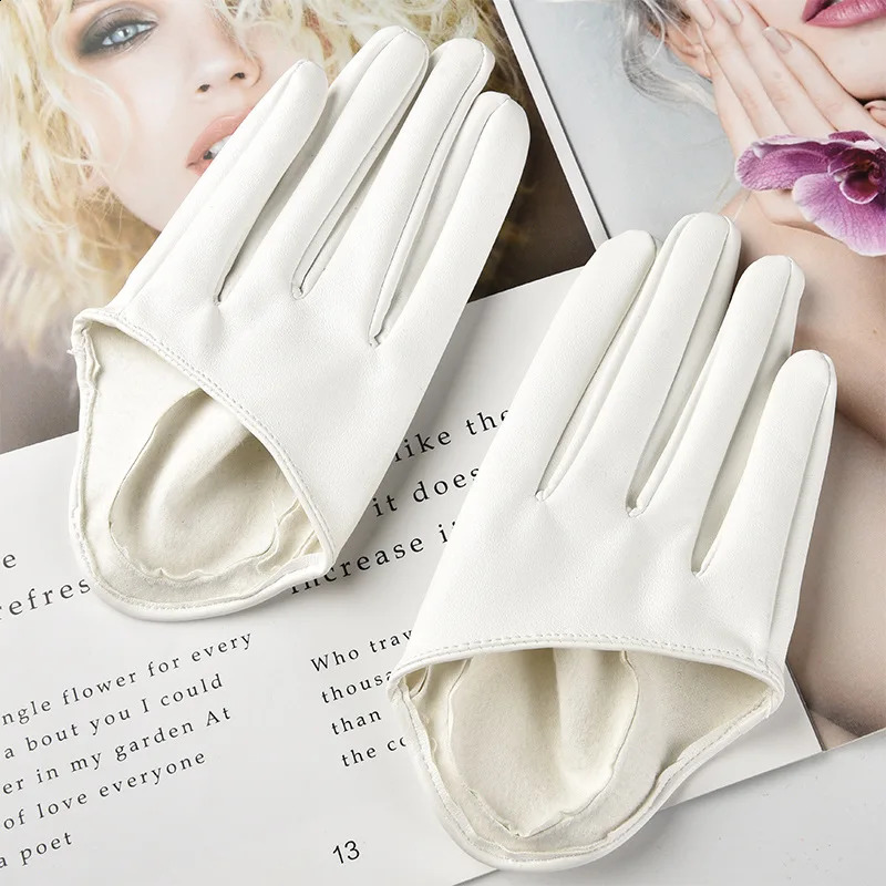 Harajuku Dark Lolita Half Palm Punk Goth Women Stage Performance Mittens Steel Tube Dance Nightclub Punk Synthetic Leather Glove 240914