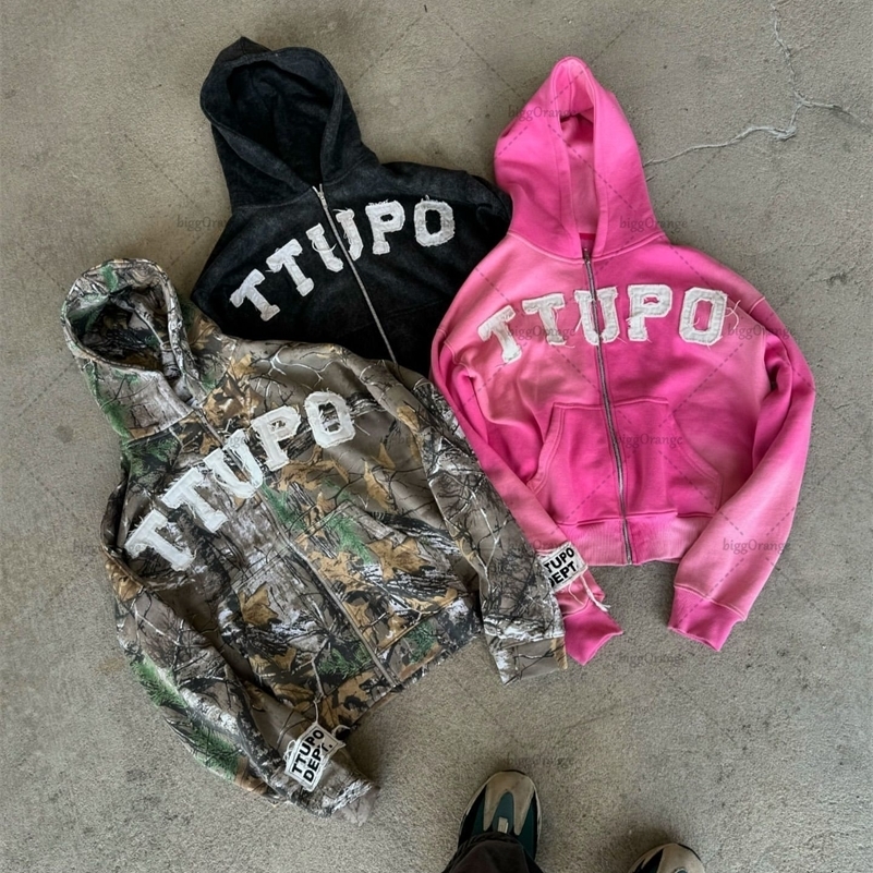 2024 Letter Embroidery Simple Oversized Hoodie Women Y2K American Retro Clothing High Street Fashion Zipper Sweatshirt Men y240925