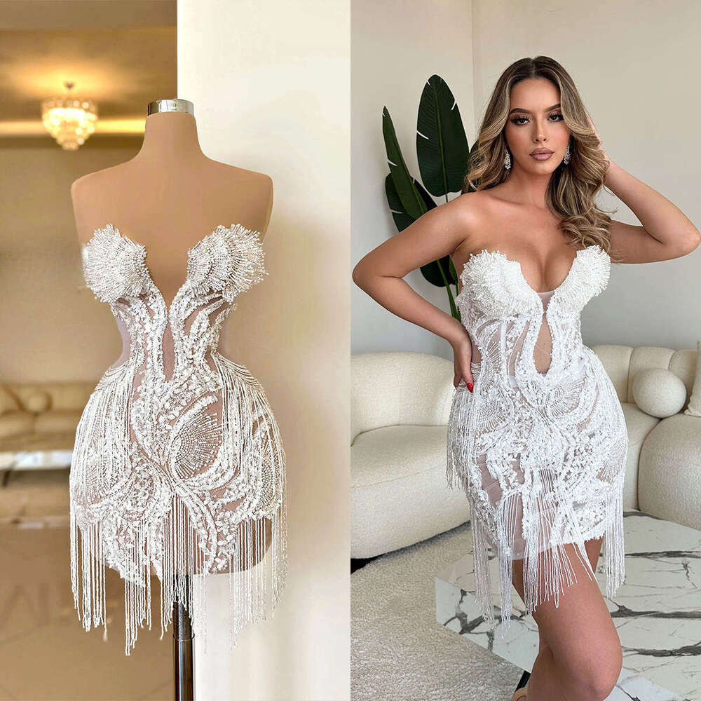 Evening A-E Strapless Appliques Tassel Beading Sleeveless Prom Gown Party Dress Vestido De Noite Custom Made 0228Lz