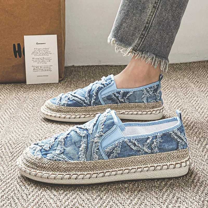 Vintage Casual Summer Designer Espadrilles Men Canvas Breathable Slip on Loafers Mens Flats Driving Shoes M240