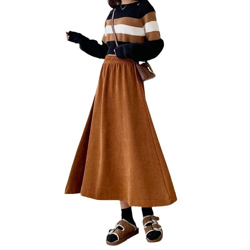 Milad Half length for Women 2024 Autumn/Winter New Product: Casual with High Waist and Slim Look, Medium Length, Large Swing Umbrella Skirt