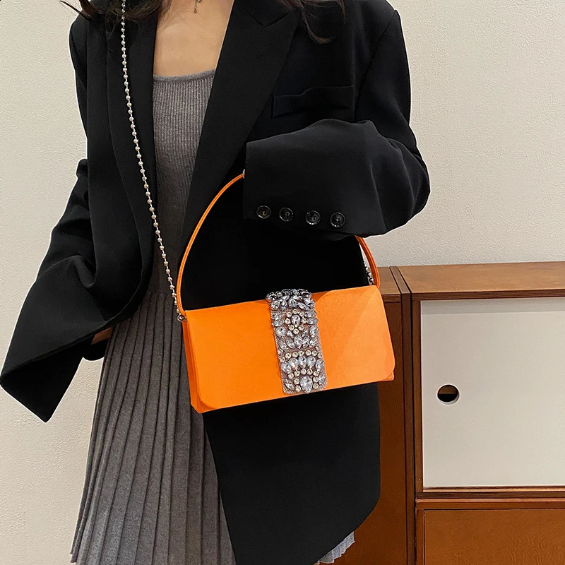 Small Square Chain Nylon Handbag Buckle Diamond Fashion Shoulder Bag 2024 Party Simple Shining Style Bolso 240923