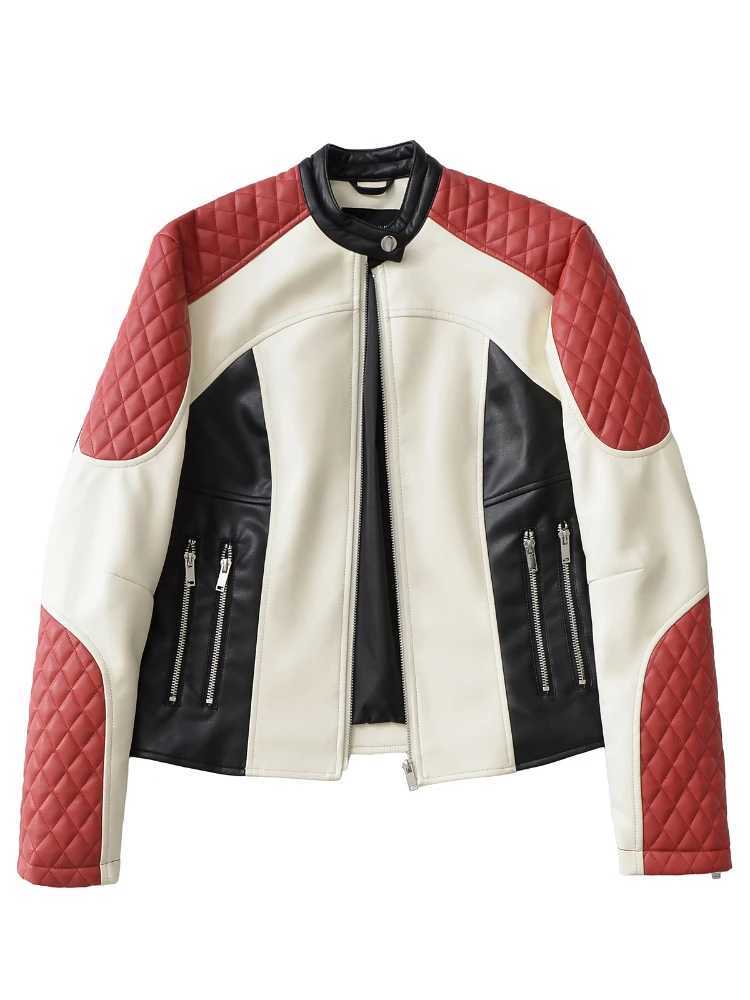 Fitaylor Spring/Autumn Womens Artificial PU Leather Jacket Casual O-Collar Zipper Leather Jacket Motorcycle Windproof Jacket W240926