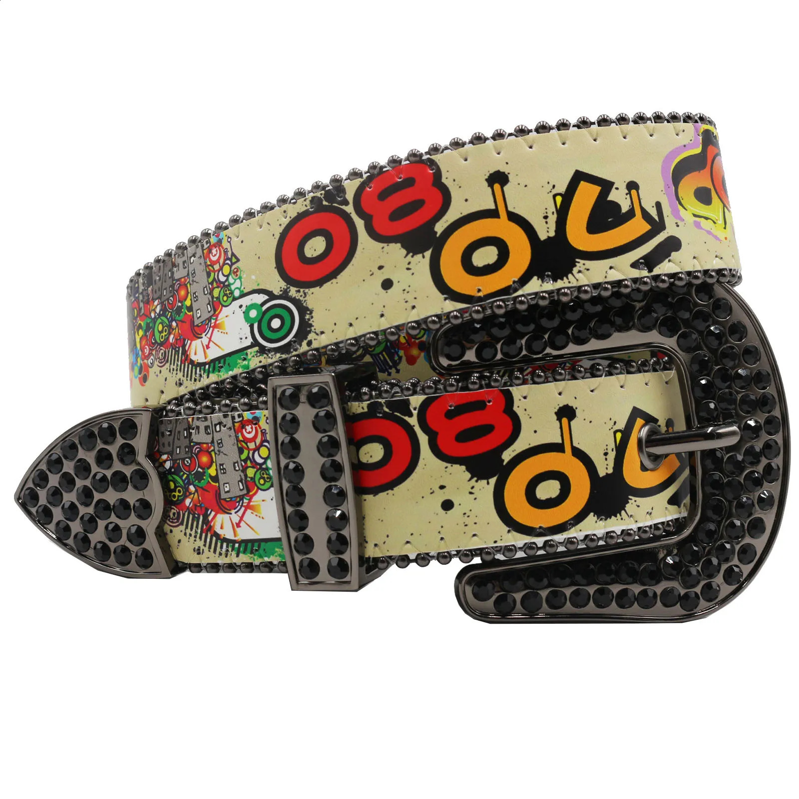 Punk Black Rhinestone Belt Ladies Belt Diamond Soldier Belt Western Cowboy Y2K Fashion Belt Hip Hop Graffiti 240921