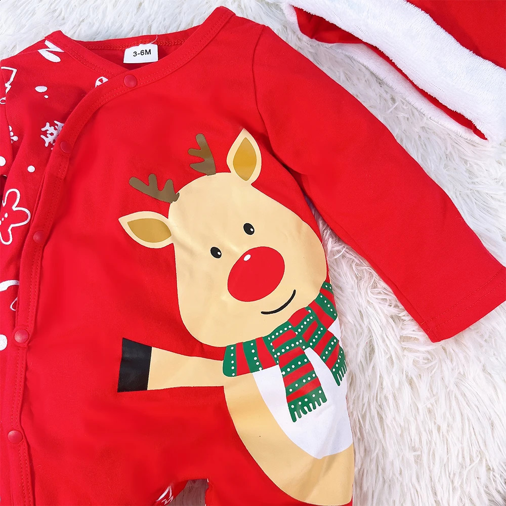 Prowow Baby Christmas Costume Boy Cartoon Deer jumpsuit and Santa hat My first Year costume 240925