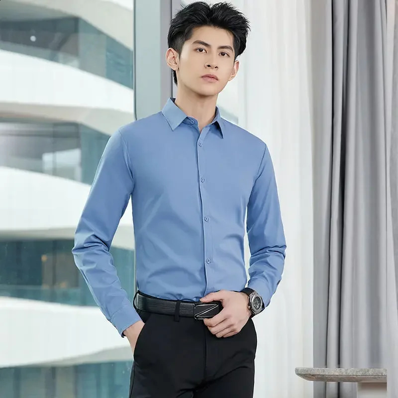 Shirts For Men Formal Plain Office Dress Man Shirt Black Regular Button Up Things With Vintage Asia Summer Sleeves S 240925 - view 6