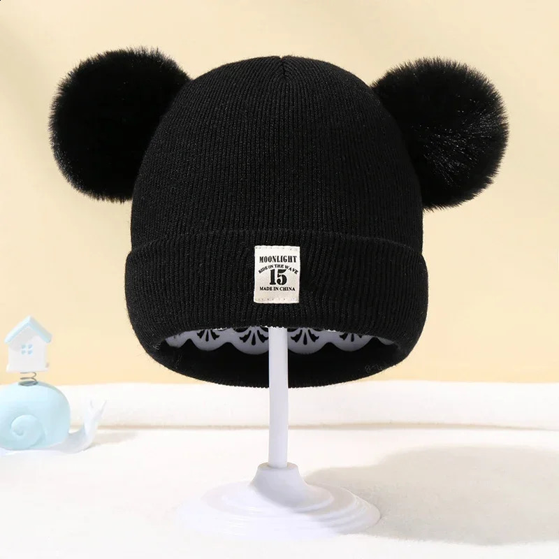 Autumn and winter baby warm knitted hat with Pom childrens solid color 240925