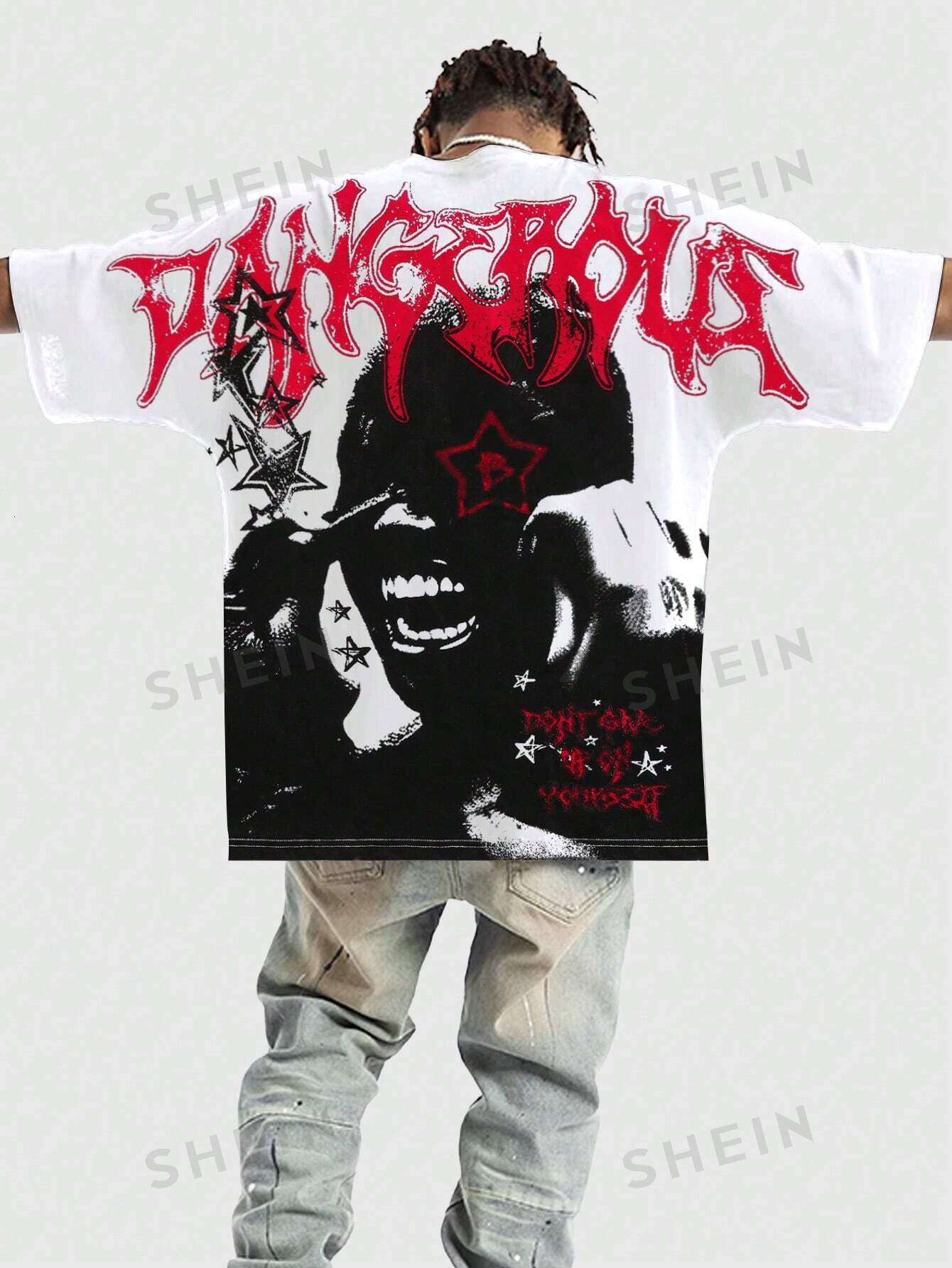 Mens Casual Letter Graphic Print Short Sleeve Round Neck T-Shirt, Summer