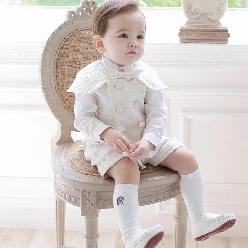 Boutique Suit Baby Boy Baptism Outfit Christening White Vest Set Gentleman Kids 1-4 Yrs Birthday Wedding Party Clothing Set 240919