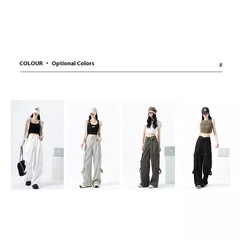 American work women's summer thin 2024 new straight flanged high waist large casual wide leg sports pants