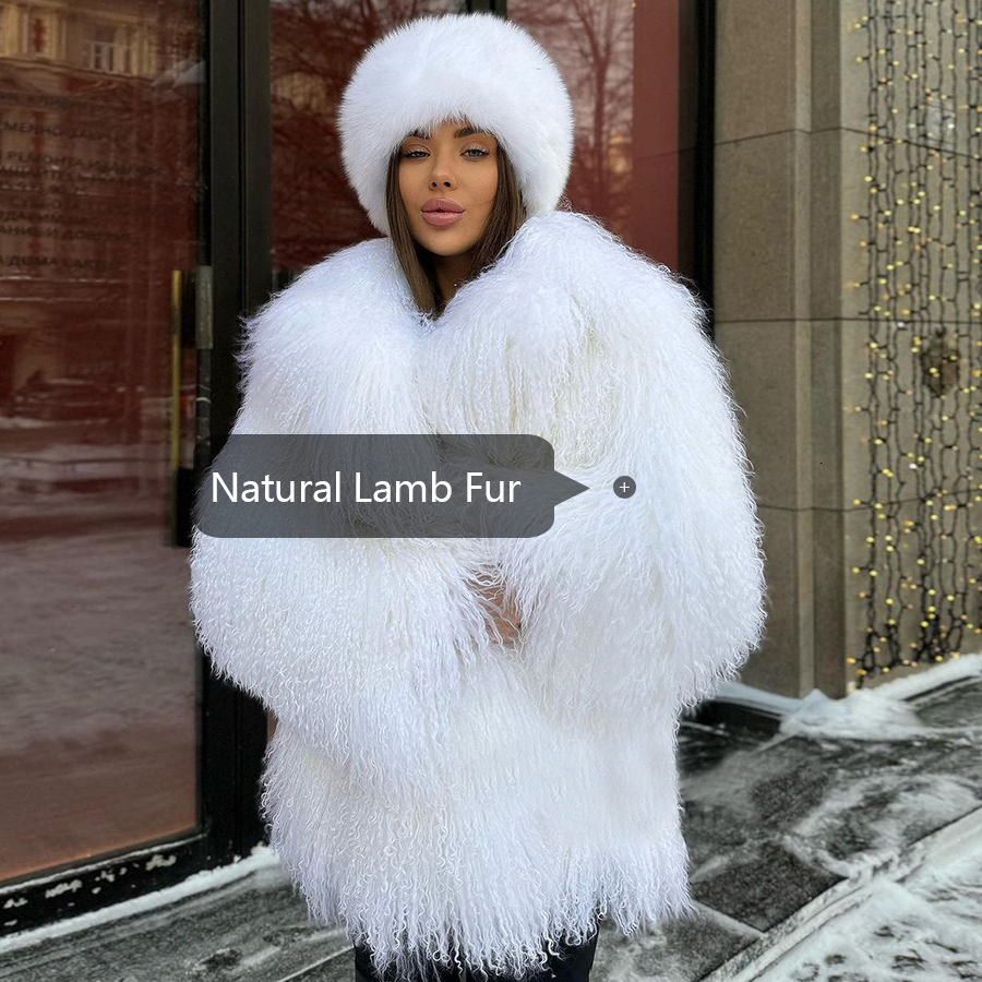 Genuine Mongolian Fur Jackets White Ladies Sheep Skin Coat With Turndown Collar Womens Clothing